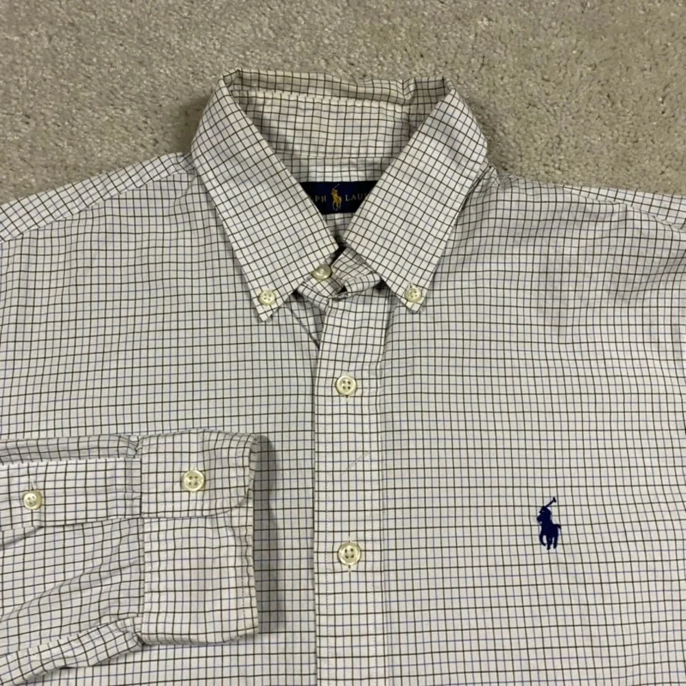 Polo Ralph Lauren Shirt Mens 15 38 Tattersall Check Button Down Blue White